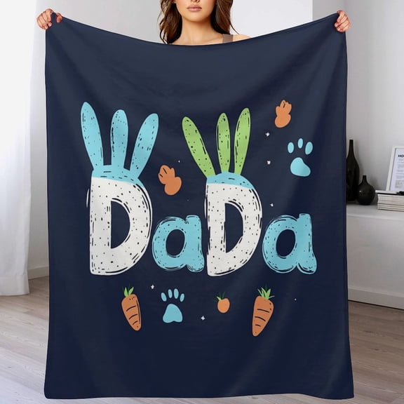 DaDa Cute Easter Bunny Throw Blanket for Winter Bedding Couch And Gift 60"x80" Gift for Father Dad Birthday Home Decor Warm And Cozy Throws Fun Comfy Cozy Gifts for Boys Girls Flannel Throw Blanket