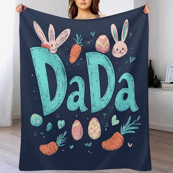 DaDa Easter Bunny Flannel Blanket for Couch 60"x80" Dad Father Gifts Lightweight Throw Blanket for Couch Bed Throw Blanket Unique Ideas Girls Boys