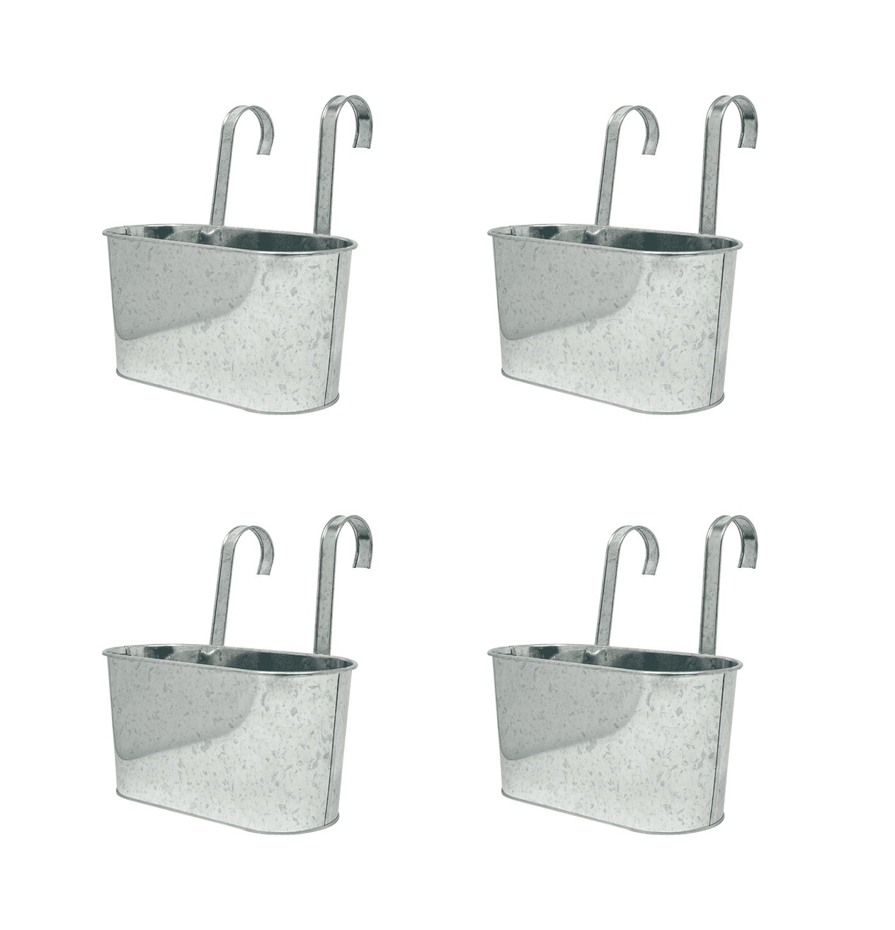 DaHo 4pc Oval Metal Railing Hanging Planter Hanging Flower Plant Pot, Bucket with Hook, Indoor or Outdoor, Garden, Patio, Decoration