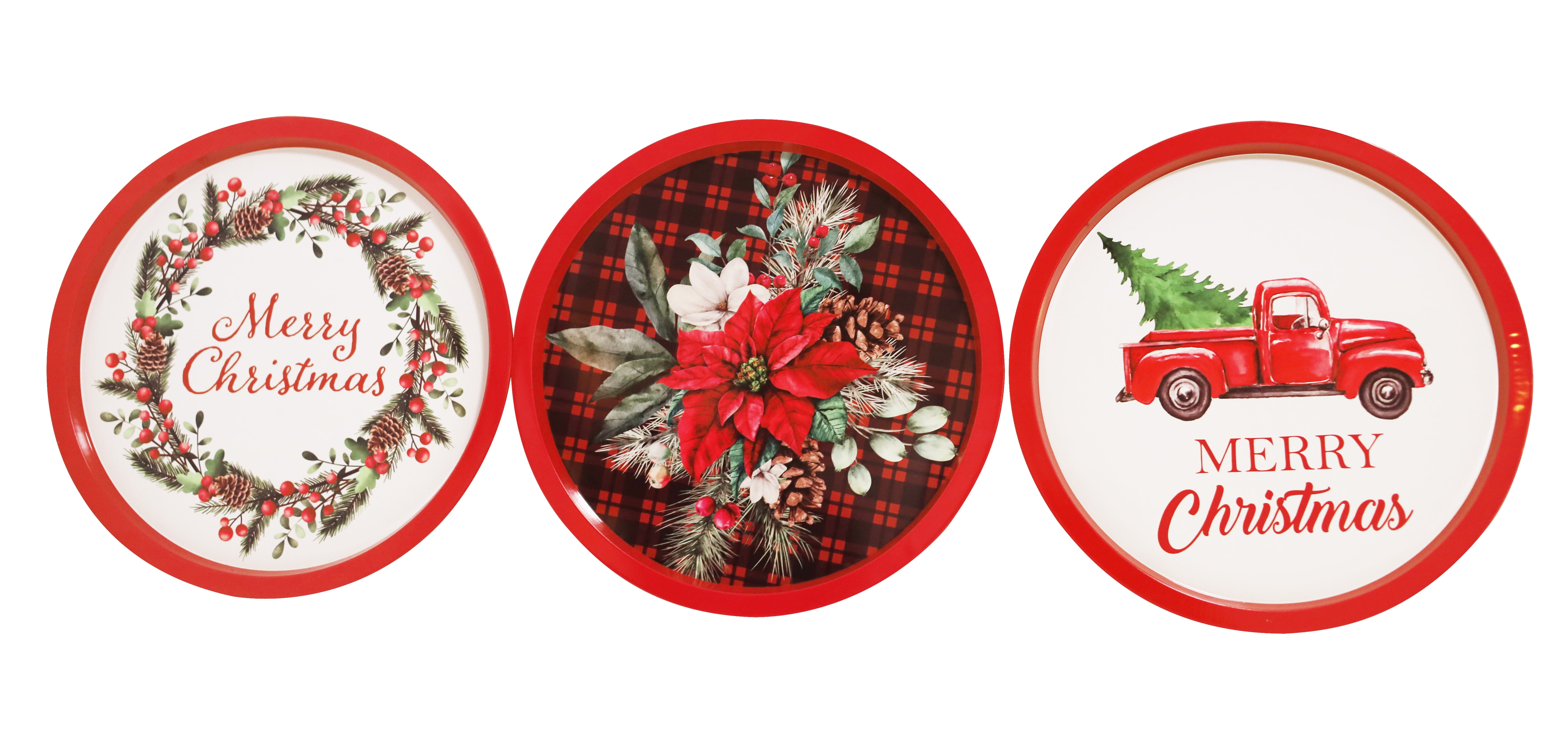DaHo Christmas Holiday 3pc 12.44'' Tin Serving Tray, Cookie Plate