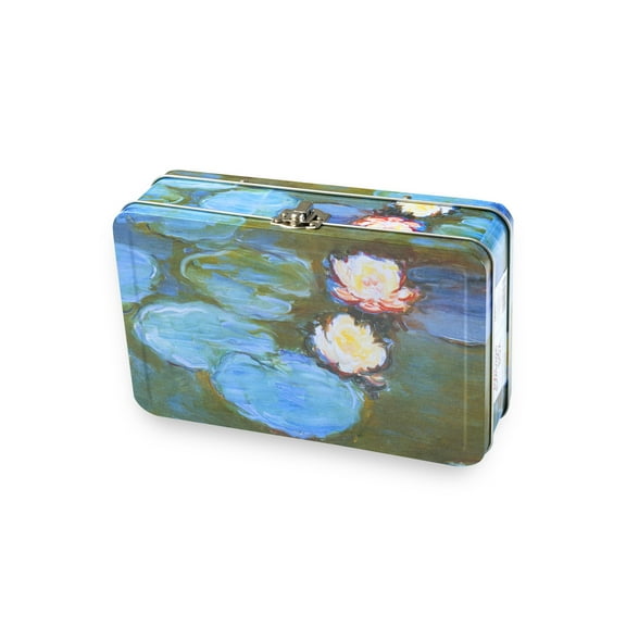 DaHo Metal Storage Box with Hinge for Office, School, Home, Makeup, Arts & Crafts and Accessories (Water Lilies)