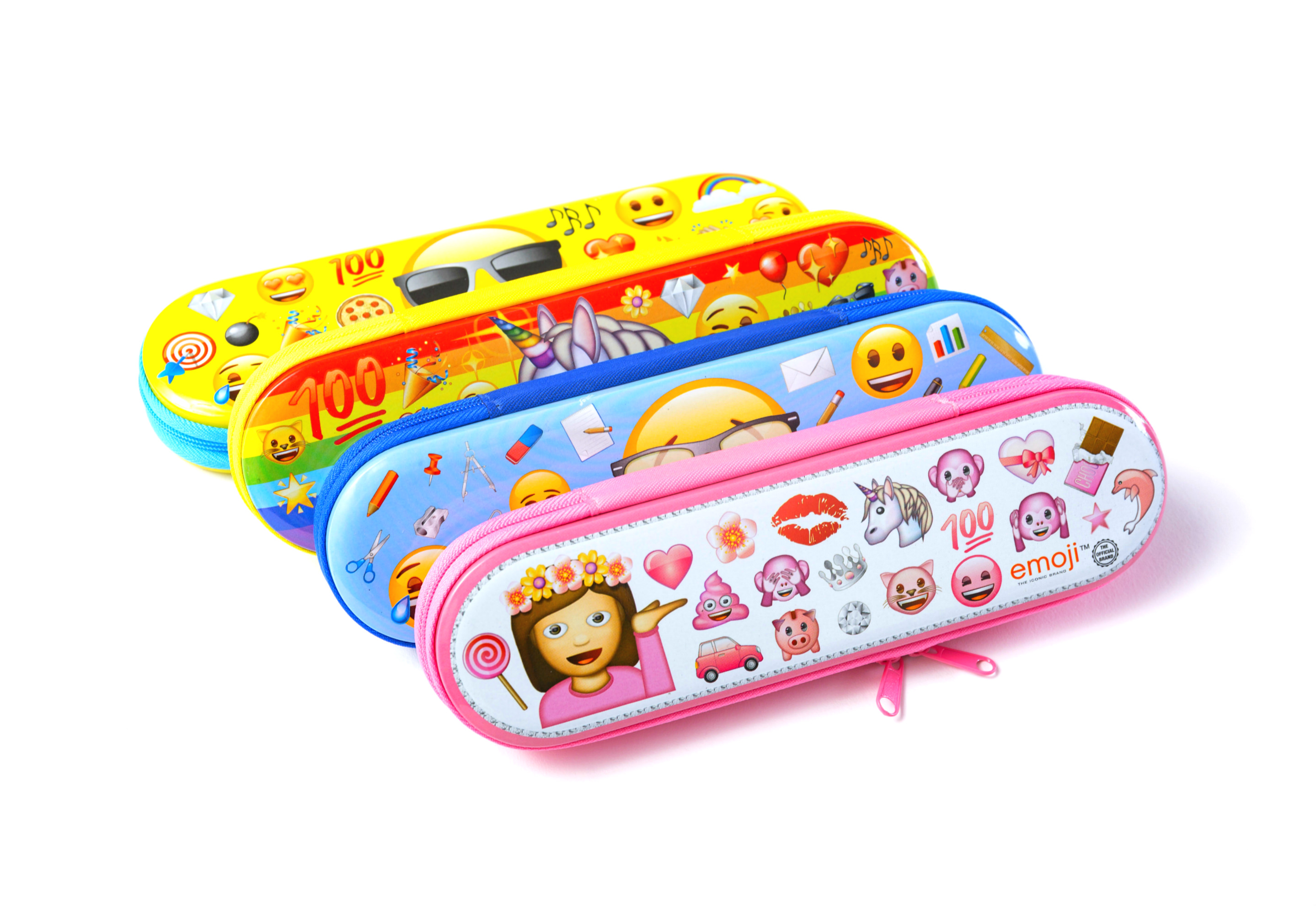 DaHo Pencil Case With Zipper 4 Emoji Colors Assorted Pack Of 4 