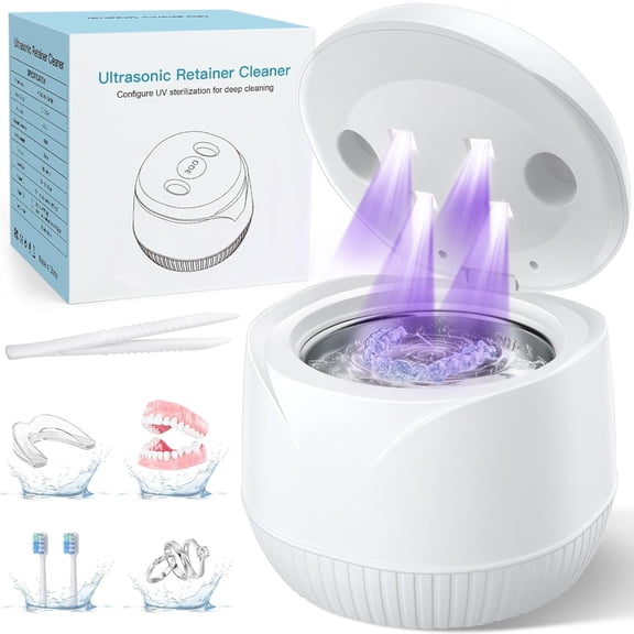 DaPlug Ultrasonic Retainer Cleaner, 45kHz Dental Cleaner with UV Light, Digital Timer for Dentures, Aligners and Mouth Guards, White