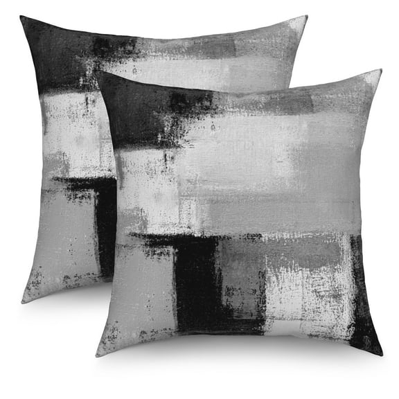 DaShan Black Abstract Throw Pillow Covers 16x16 Set of 2,Modern Geometry Modern Linen Pillows Case for Bedroom Sofa Couch