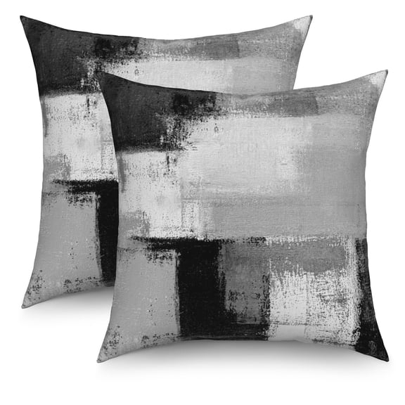 DaShan Black Grey White Throw Pillow Covers 18x18 Set of 2, Abstract Art Modern Linen Pillows Case for Bedroom Sofa Couch