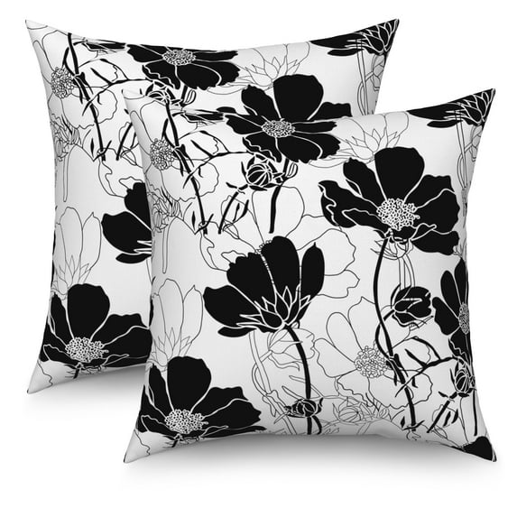 DaShan Black and White Pillow Cover 18x18 Set of 2,Floral Decorative Pillow Cases Couch Cushion for Bedroom Home Decor