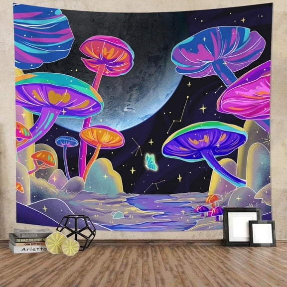 DaShan Blacklight Mushroom Tapestry Wall Hanging,Fantasy Galaxy Space Tapestries for Dorm Living Room Bedroom Decor 60"Wx50"L