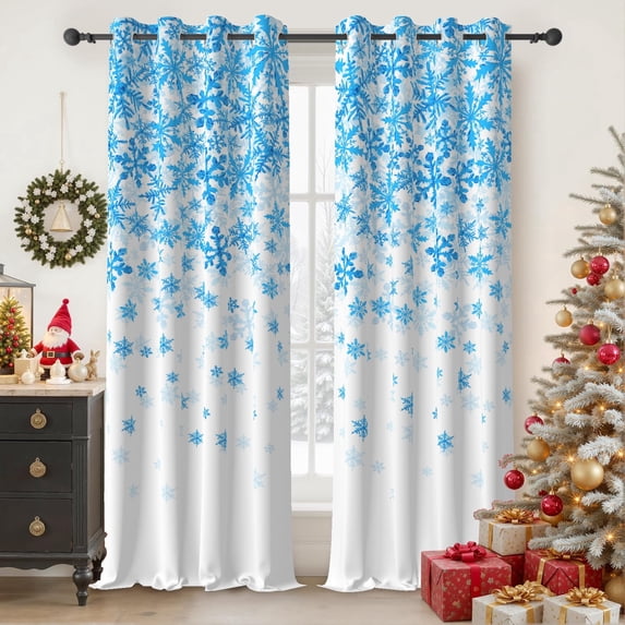 DaShan Blue Christmas Blackout Curtains for Bedroom Decor,Snowflake Grommet Window Drapes 52x84 Inches,2 Panels