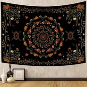 DaShan Boho Floral Mandala Tapestry Wall Hanging,Black Green Hippie Backdrop for Bedroom Living Room Dorm,60"Wx50"L