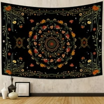 DaShan Boho Floral Mandala Tapestry Wall Hanging,Black Green Hippie Tapestries for College Dorm Living Room 50x40 Inches