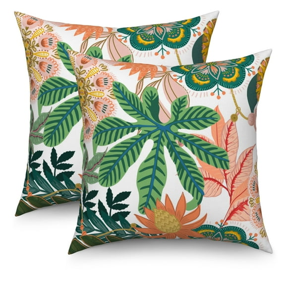 DaShan Boho Floral Throw Pillow Covers 16x16 Set of 2,Flowers Leaves Modern Linen Pillows Case for Bedroom Sofa Couch