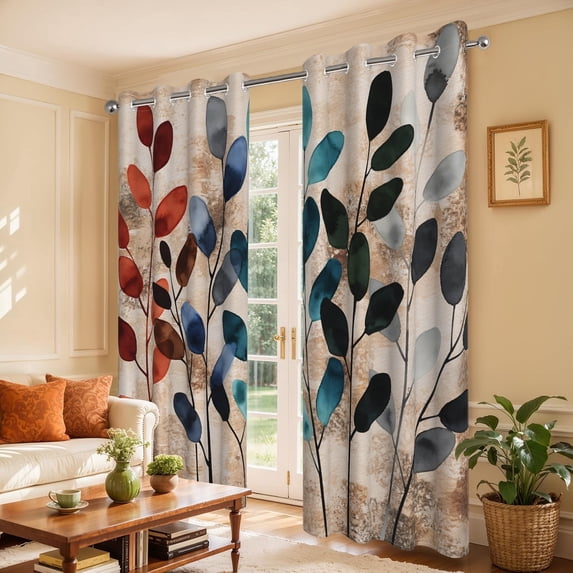 DaShan Boho Leaf Blackout Curtains,Set of 2,Brown Thermal Insulated Darkening Drapes for Bedroom/Living Room,52x84 inches