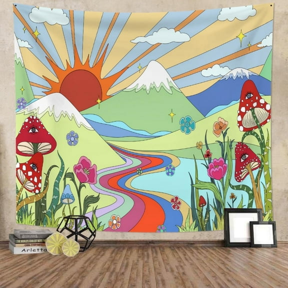 DaShan Boho Sun Tapestry Wall Hanging,Cute Mushroom Tapestries for Dorm Living Room Bedroom Decor 60"Wx50"L