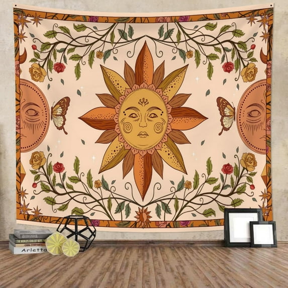 DaShan Boho Tapestry Wall Hanging,Yellow Sun and Moon Wall Decor for Bedroom Living Room Dorm,60"Wx50"L