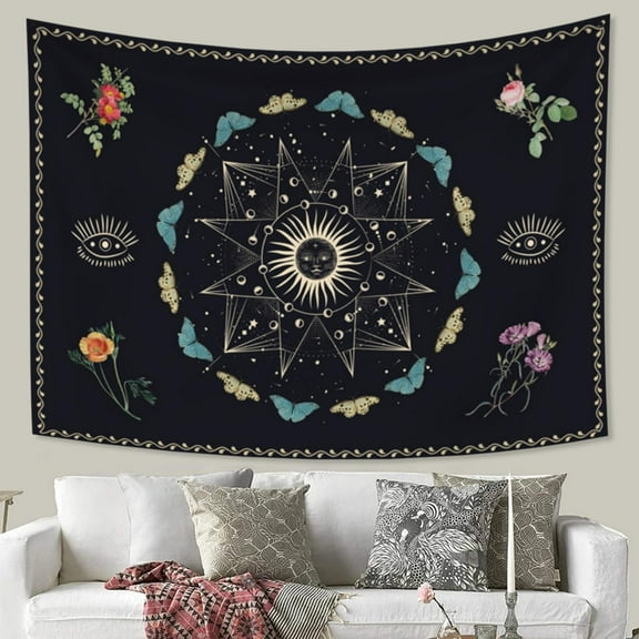 DaShan Butterfly Sun Tapestry Wall Hanging,Boho Mandala Floral Tapestries for College Dorm Living Room 50x40 Inches