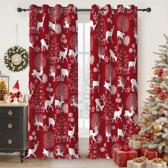 DaShan Christmas Blackout Curtains for Bedroom Decor,Snowflake Reindeer Grommet Window Drapes 52x84 Inches,2 Panels