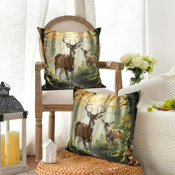 DaShan Cute Deer Pillow Cover 18x18 Set of 2,Wild Animal Decorative Pillow Cases Couch Cushion for Bedroom Home Decor