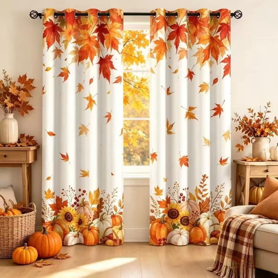 DaShan Fall Blackout Curtains,Set of 2,Maple Leaves Thermal Insulated Darkening Drapes for Bedroom/Living Room,52x84 inches