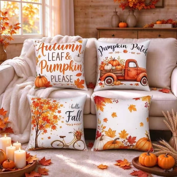 DaShan Fall Throw Pillow Covers 18x18 Set of 4,Thanksgiving Autumn Pumpkin Pillow Cases for Bedroom Sofa Couch