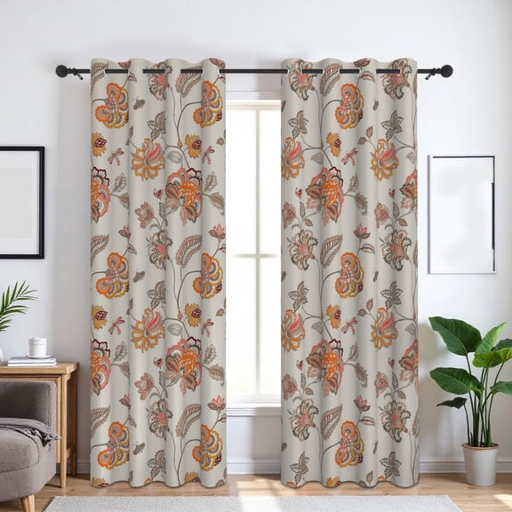 DaShan Floral Paisley Orange Blackout Curtains,Set of 2,Thermal Insulated Darkening Drapes for Bedroom/Living Room,52x84 inches