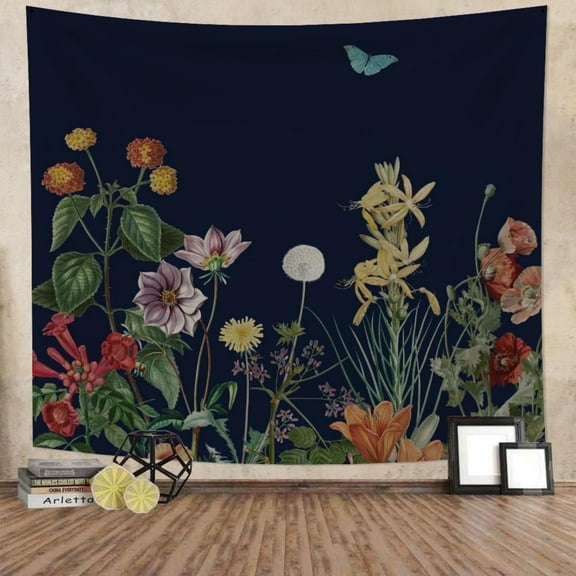 DaShan Floral Plants Tapestry Wall Hanging,Vintage Flower Butterfly Wall Decor for Bedroom Living Room Dorm, 60"Wx50"L