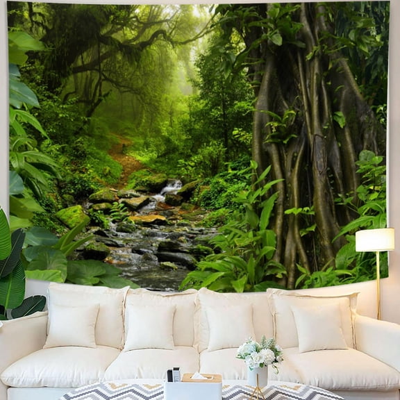 DaShan Green Forest Tapestry Wall Hanging,Tropical Jungle Trees Backdrop for Dorm Living Room Bedroom Decor 40x30 Inches