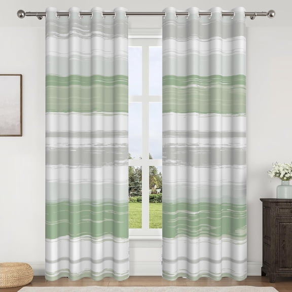 DaShan Green and Grey Blackout Curtains for Living Room,Thermal Insulated Window Drapes 52x96 Inch,Set of 2