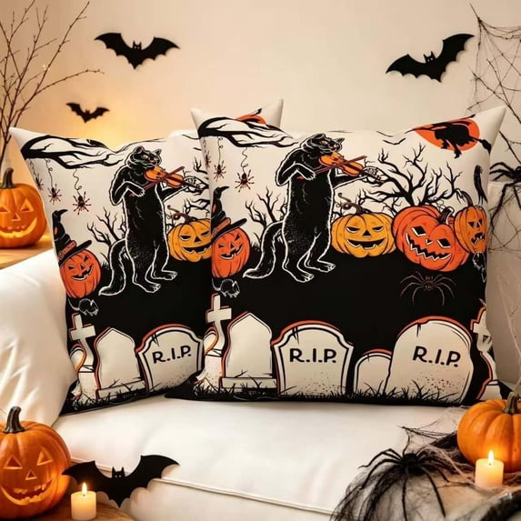 DaShan Halloween Pillow Cover 18x18 Set of 2,Black Cat Pumpkin Decorative Pillow Cases Couch Cushion for Bedroom Home Decor