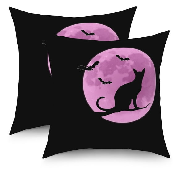 DaShan Halloween Pillow Cover 20x20 Set of 2,Black Cat Bat Decorative Pillow Cases Couch Cushion for Bedroom Home Decor
