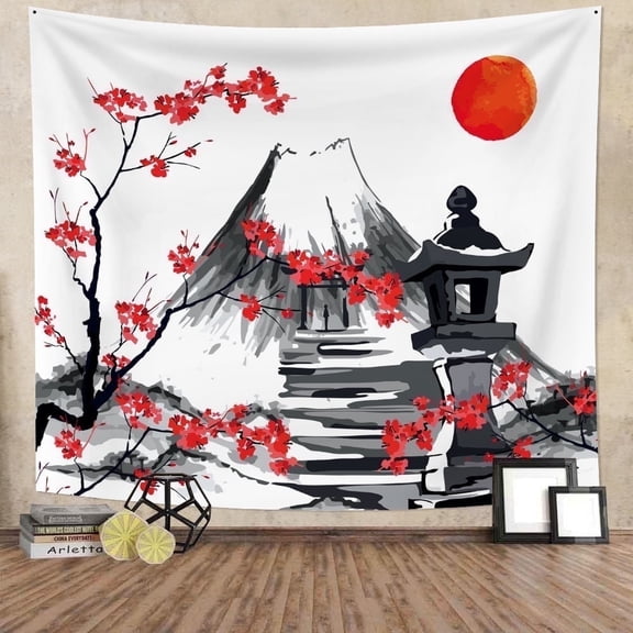 DaShan Japanese Anime Tapestry Wall Hanging,Cherry Blossom Mountain Wall Decor for Bedroom Living Room Dorm, 60"Wx50"L