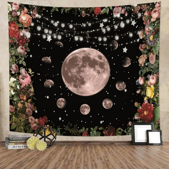 DaShan Moonlit Garden Tapestry Wall Hanging,Bohemian Floral Wall Decor for Bedroom Living Room Dorm,60"Wx50"L