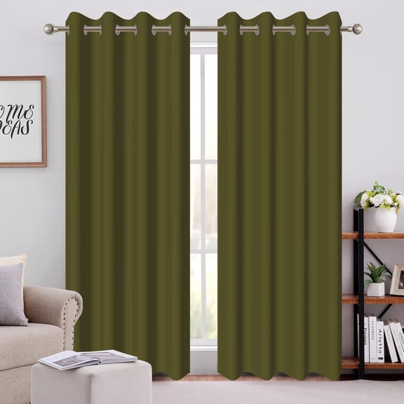 DaShan Olive Green Blackout Curtains for Living Room,Thermal Insulated Grommet Window Drapes 52x96 Inch,Set of 2