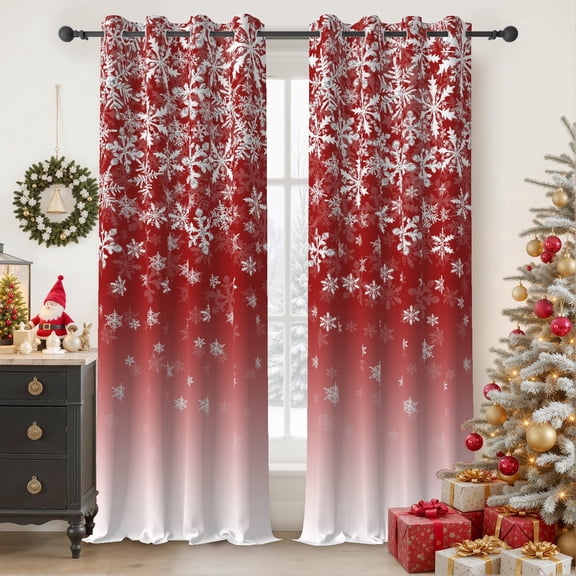 DaShan Red Christmas Blackout Curtains for Bedroom Decor,Snowflake Grommet Window Drapes 52x84 Inches,2 Panels