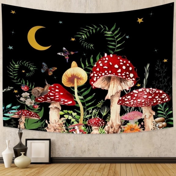 DaShan Red Mushroom Tapestry Wall Hanging,Green Plant Botanical Tapestry for Bedroom Living Room Dorm,60"Wx50"L