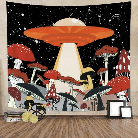 DaShan Red Mushroom Tapestry Wall Hanging,Starry Night Sky Tapestries for Dorm Living Room Bedroom Decor 50x60 Inches