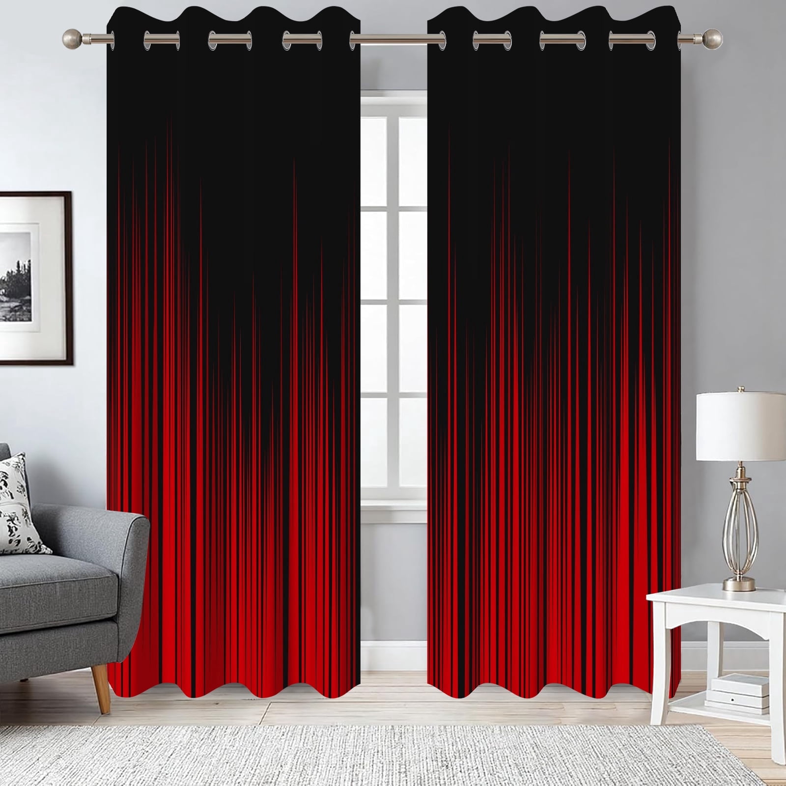 DaShan Red and Black Blackout Curtains,Set of 2,Gradient Darkening Drapes for Bedroom/Living Room,52x84 inches