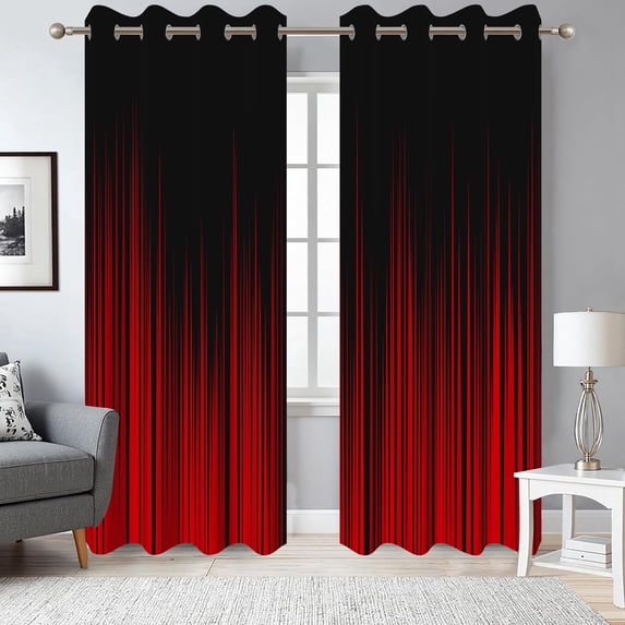 DaShan Red and Black Curtains for Living Room,Light Blocking Thermal Insulated Window Drapes 52x96 Inch,Set of 2