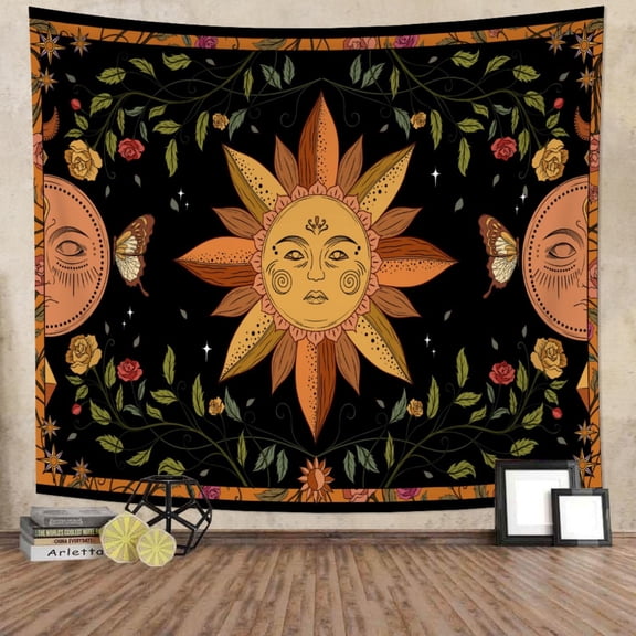 DaShan Sun and Moon Tapestry Wall Hanging,Bohemian Hippy Wall Decor for Bedroom Living Room Dorm,80"Wx60"L