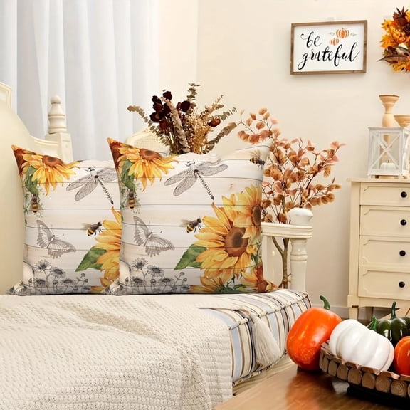 DaShan Sunflower Pillow Cover 18x18 Set of 2,Farmhouse Decorative Pillow Cases Couch Cushion for Bedroom Home Decor