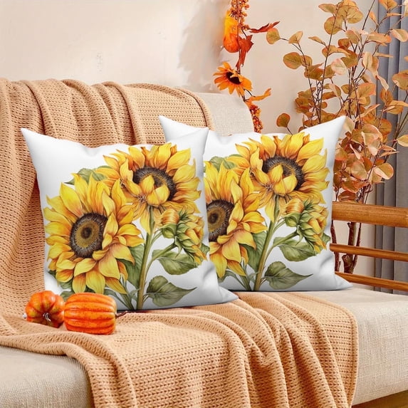 DaShan Sunflower Throw Pillow Covers 18x18 Set of 2,Rustic Farmhouse Linen Pillows Case for Bedroom Sofa Couch