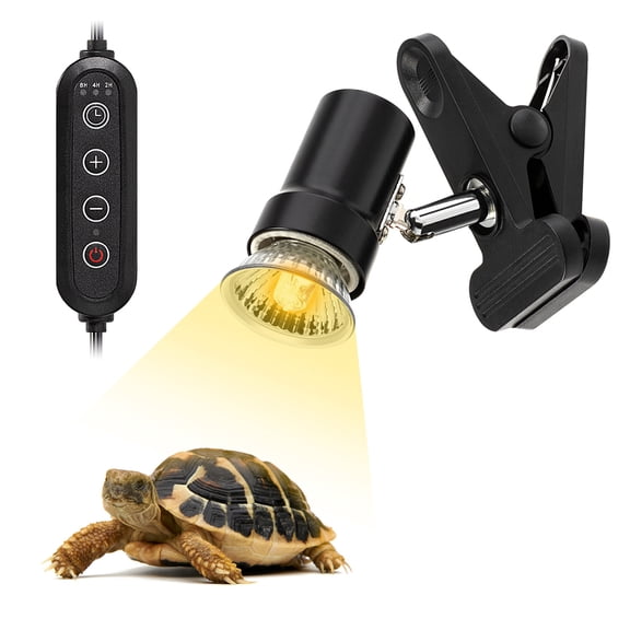 DaToo Reptile Heat Lamp Rotatable Turtle Heating Light with 50W UVA UVB Heat Bulb Simulated Sunlight Basking Spot Lamp with Clamp for Reptiles Lizard Amphibian Bearded Dragon Snake (Timer&Dimmer)