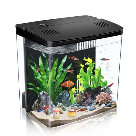 DaToo Small Fish Tank 1.2 Gallon Self Cleaning Betta Aquarium Starter Kit with Auto-Cycling Quiet Pump (Filteration & Oxygenation & Circulation) 5-Color LED Desktop Room Aquarium
