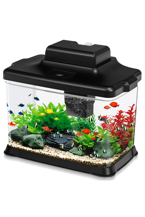 Small Fish Tank Ultra-Clear 1.6 Gallon Aquarium Starter Kits with LED Lighting and Filter System Beginner-Friendly Mini Betta Aquarium for Small Fish Shrimp Desktop Room Decoration