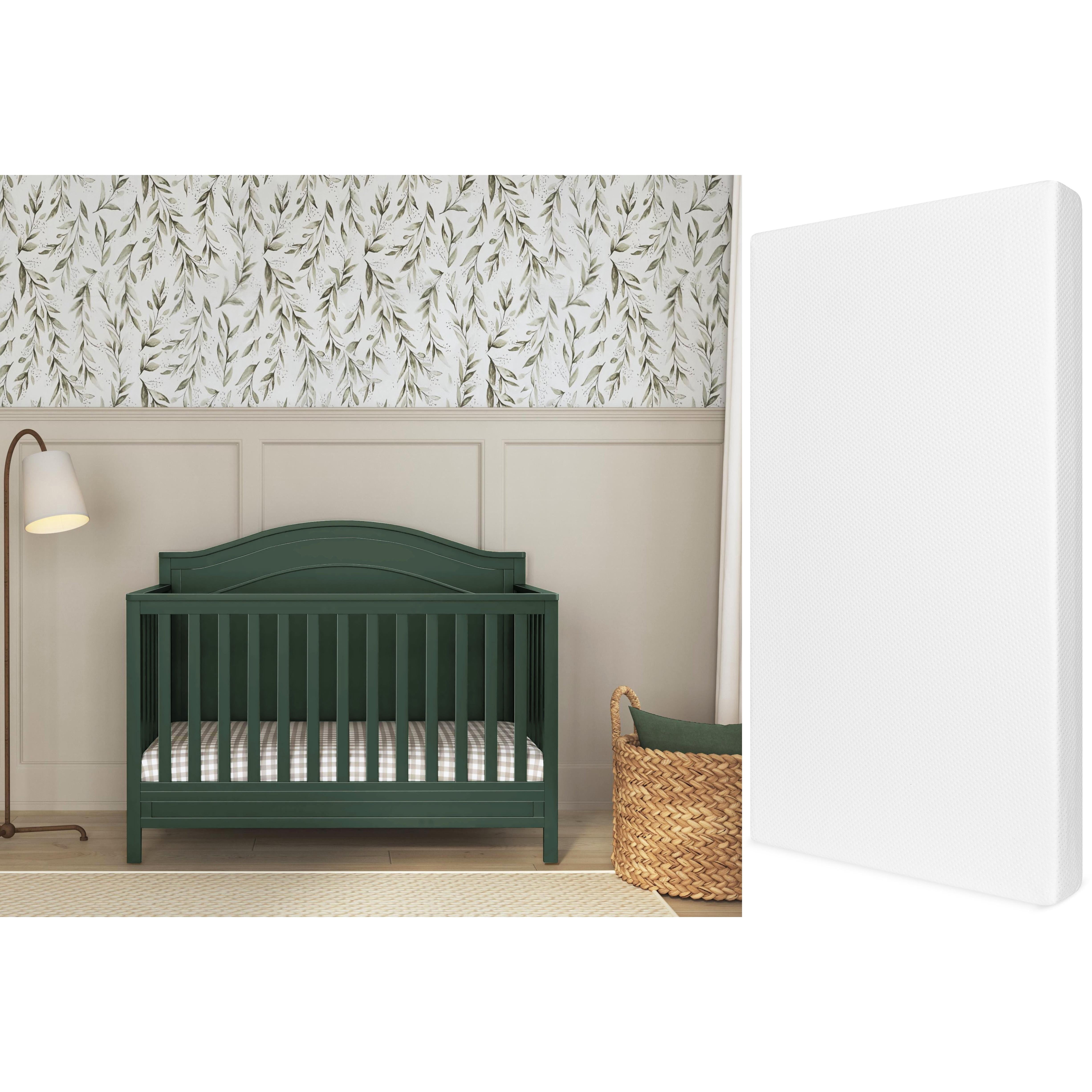 DaVinci Charlie 4-in-1 Convertible Crib, Forest Green + Comfort Crib & Toddler Mattress