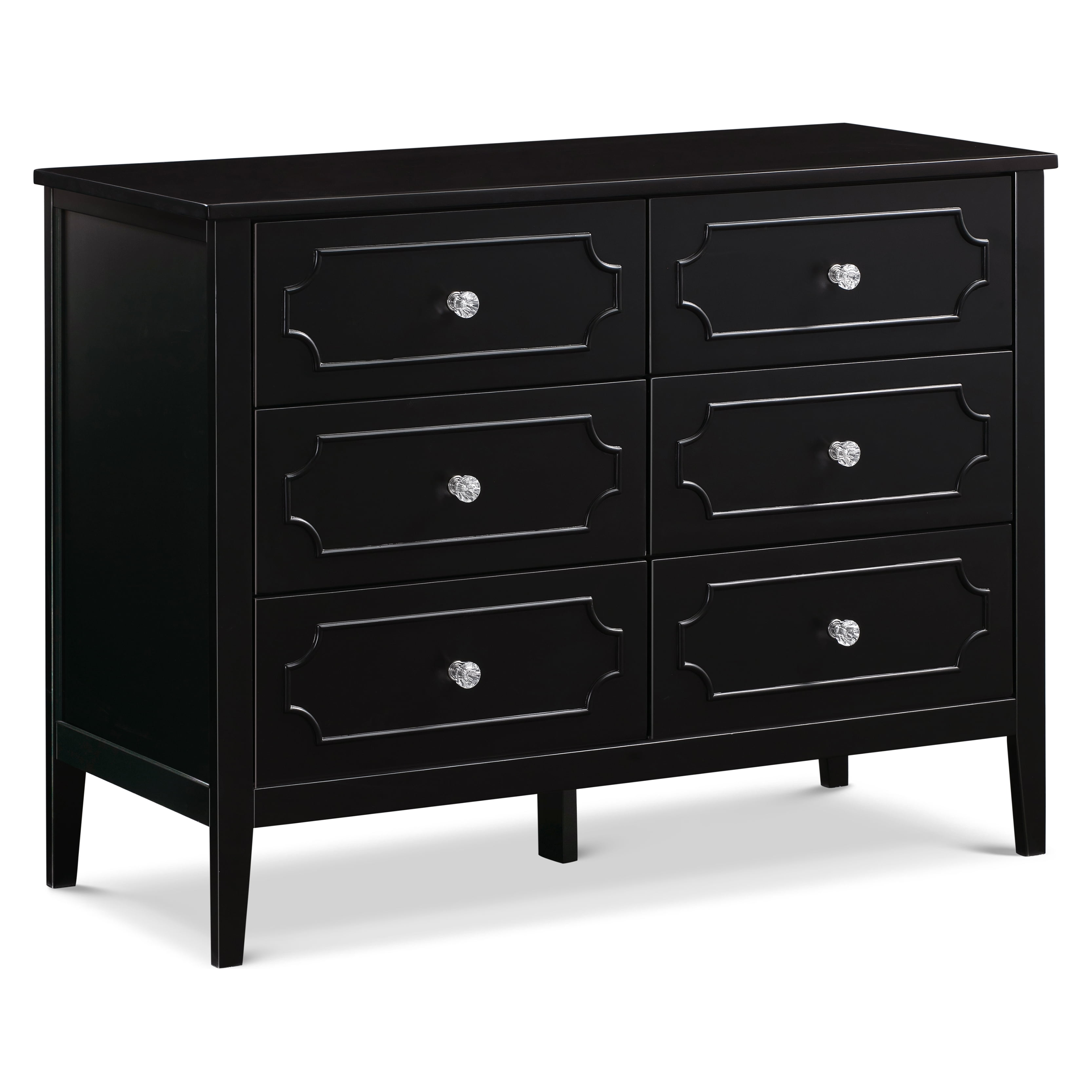 Ebony 6-Drawer Dresser with Crystal Knobs