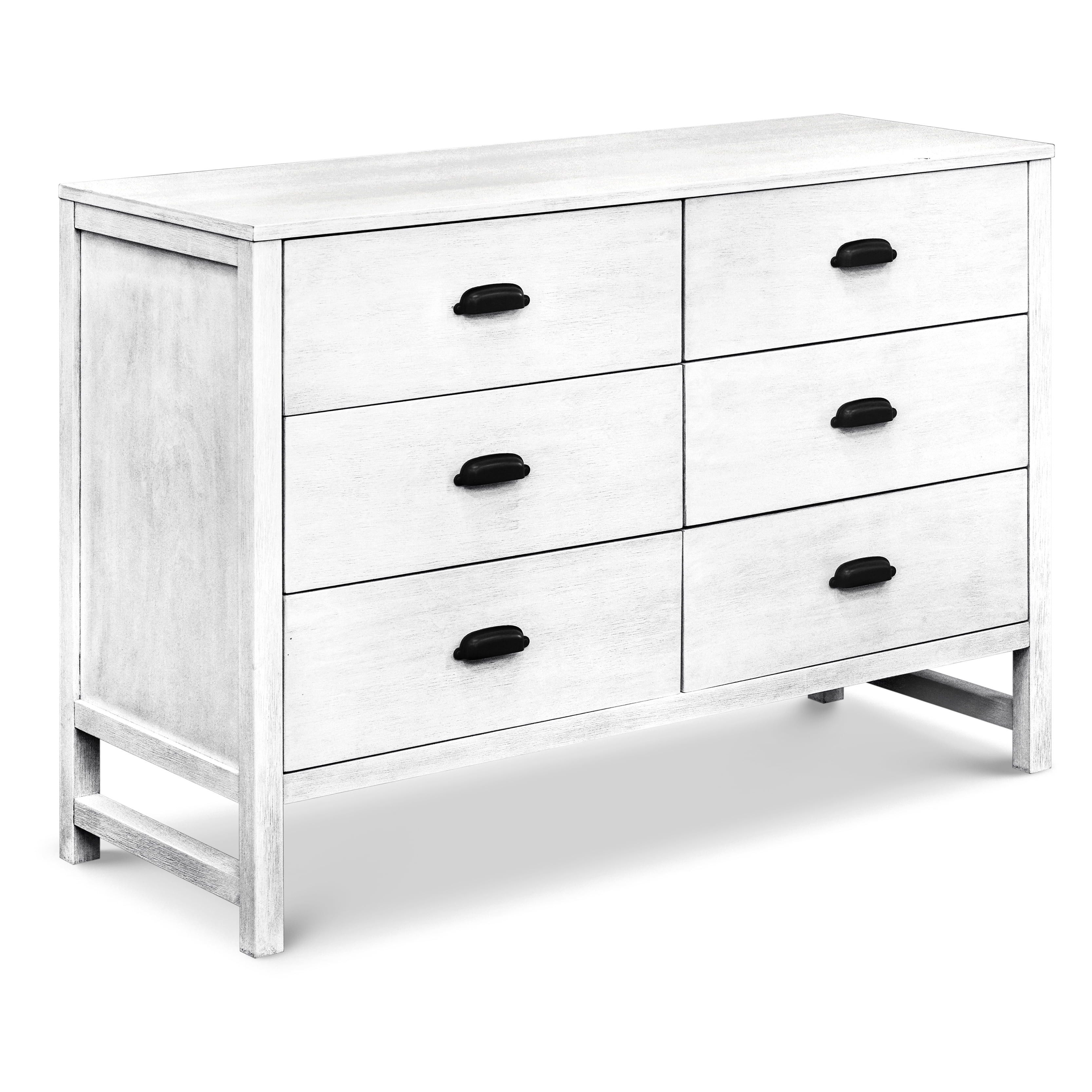 Cottage White Farmhouse Double Dresser with 6 Drawers