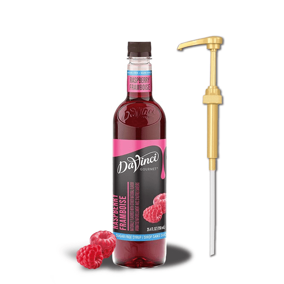 DaVinci Gourmet Raspberry Flavoring Sugar-Free Syrup 750 mL + Gold Pump