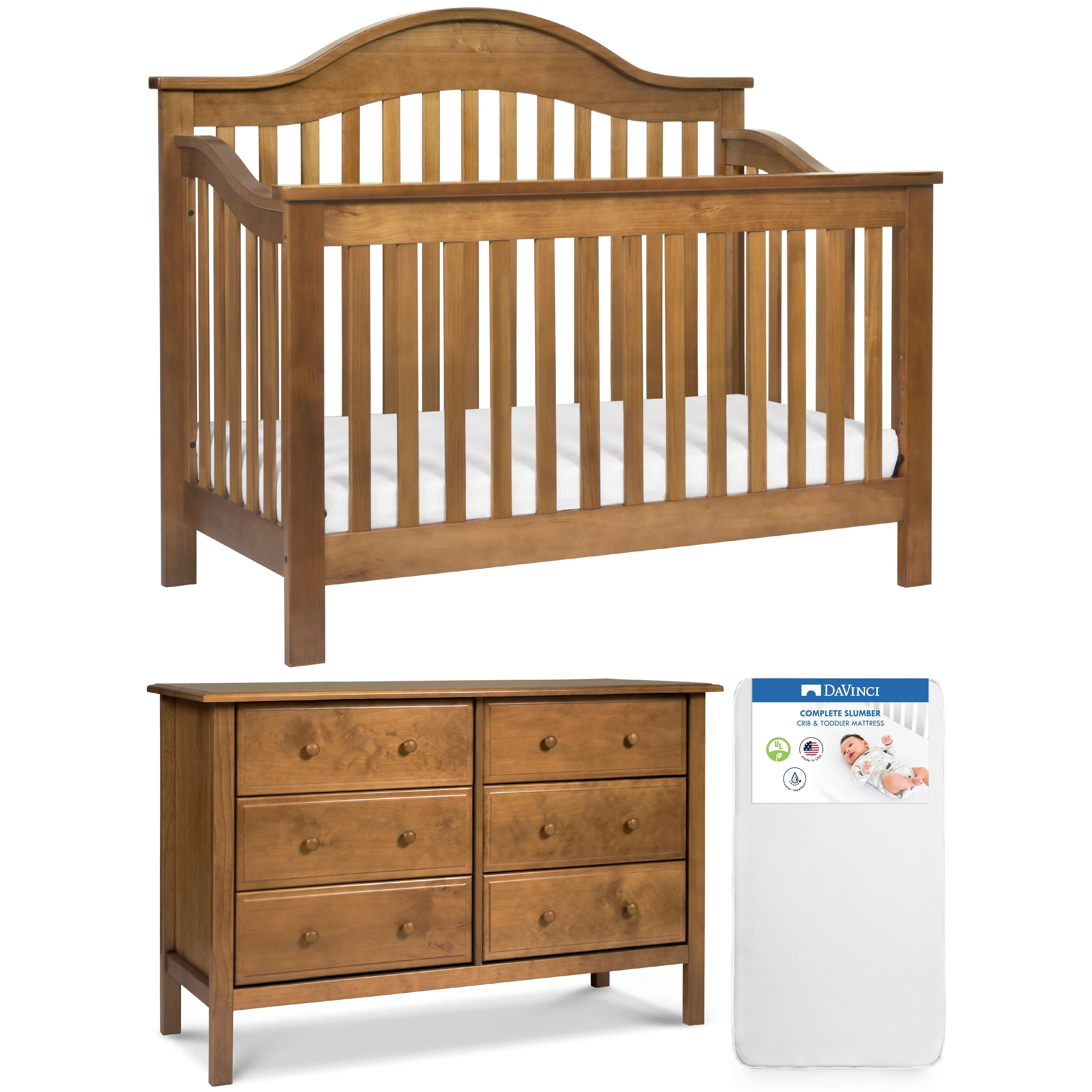 DaVinci Jayden Nursery Set including 4 in 1 Convertible Crib 6 Drawer Dresser in Chestnut and Complete Slumber Crib and Toddler Mattress Walmart