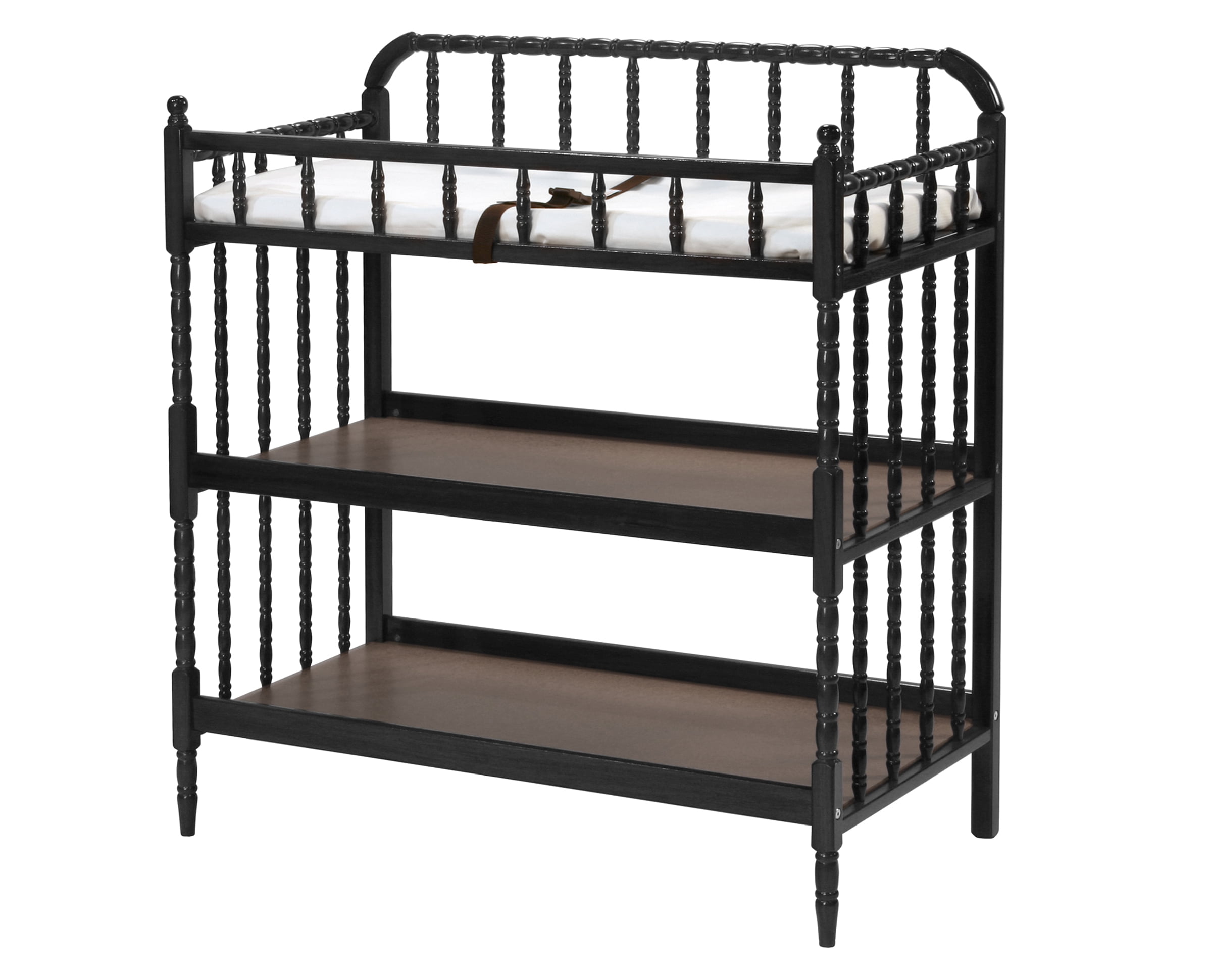 Ebony Black Wooden Changing Table with Safety Strap and Drawers