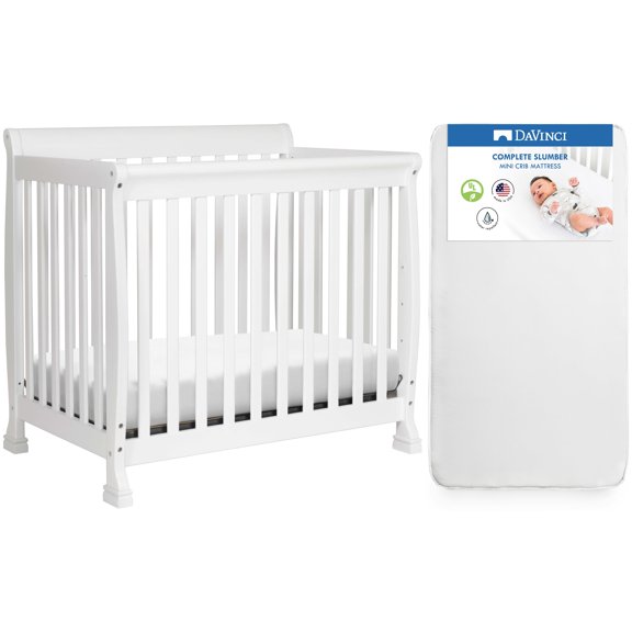 DaVinci Kalani 4 in 1 Convertible Mini Crib in White plus bonus Complete Slumber Mini Crib Mattress